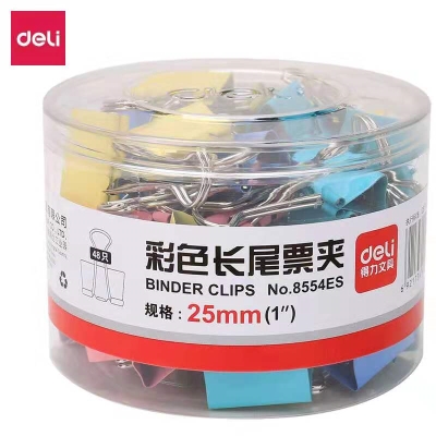 得力彩色長尾票夾25mm